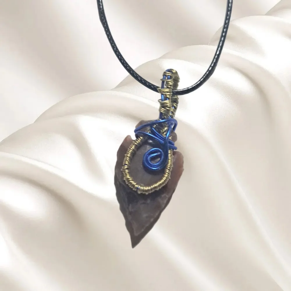 Natural Stone Hand Knapped Arrowhead with Black Cord Necklace
